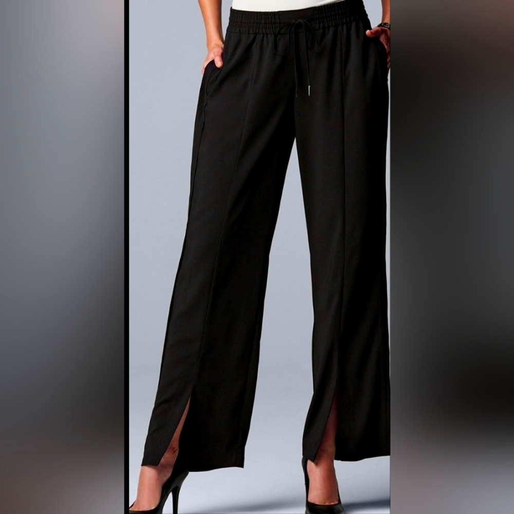 Vera Wang Women's Black Wide-Leg Pants With Pockets And Slits In The Front